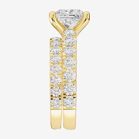 (F / Vs2) Womens 5 CT. T.W. Lab Grown White Diamond 14K Gold Side Stone Engagement Ring