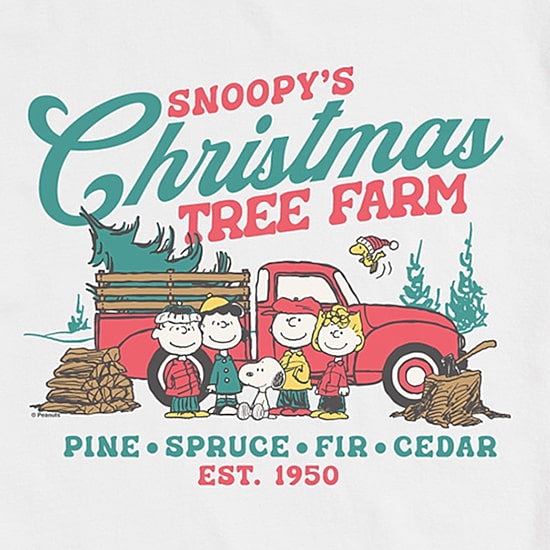 Christmas Tree Farm Truck Mens Crew Neck Short Sleeve Regular Fit Peanuts Snoopy Graphic T-Shirt