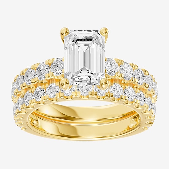 (F / Vs2) Womens 5 CT. T.W. Lab Grown White Diamond 14K Gold Side Stone Engagement Ring