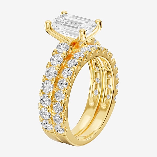 (F / Vs2) Womens 5 CT. T.W. Lab Grown White Diamond 14K Gold Side Stone Engagement Ring