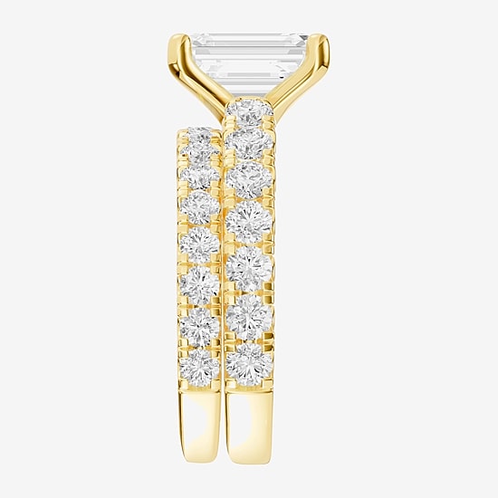 (F / Vs2) Womens 5 CT. T.W. Lab Grown White Diamond 14K Gold Side Stone Engagement Ring