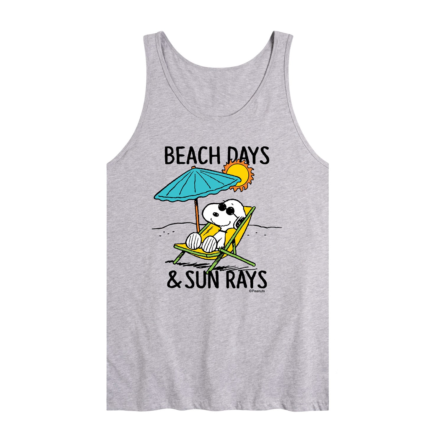 Beach Days Sun Rays Mens Crew Neck Sleeveless Regular Fit Peanuts Graphic T-Shirt