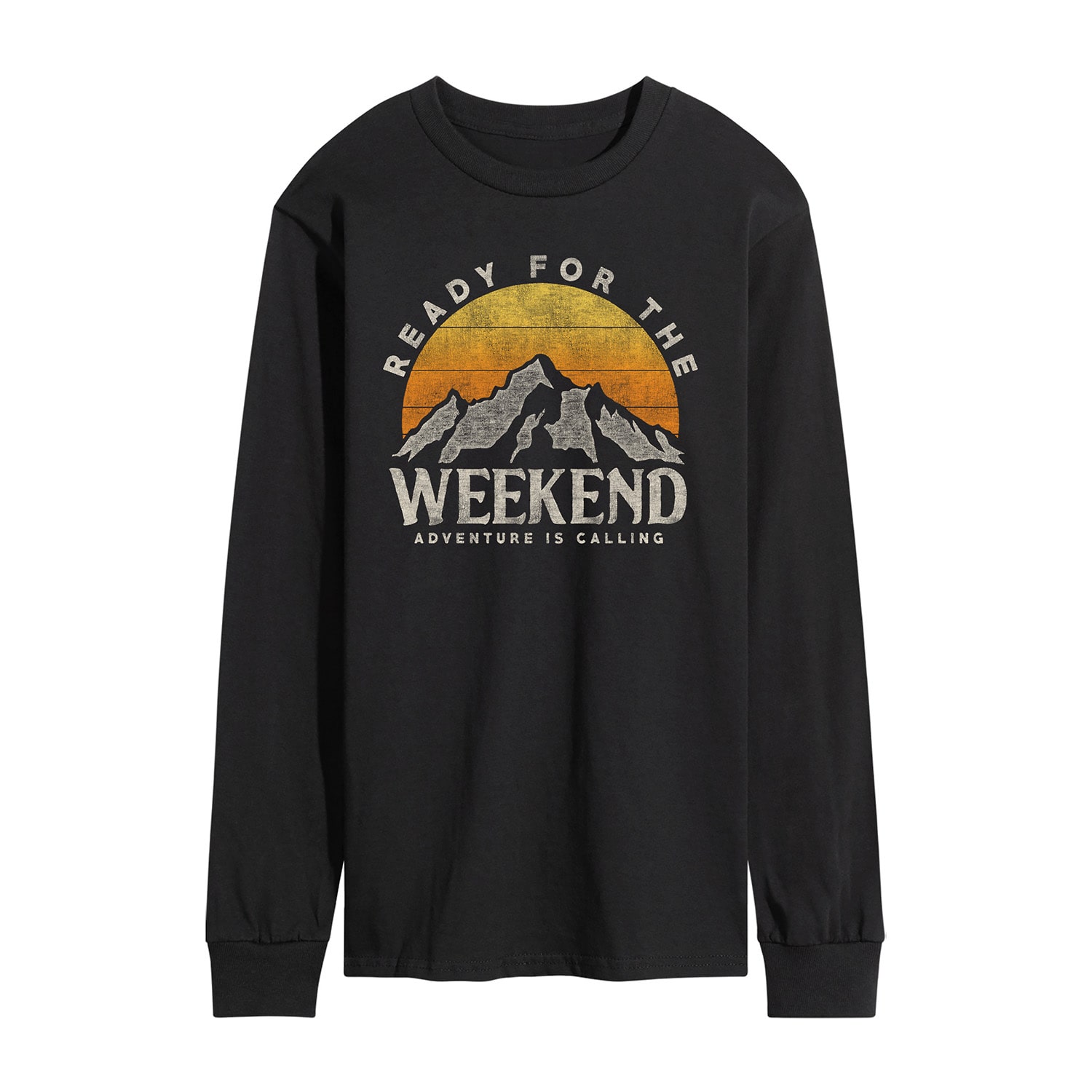 Ready For The Weekend Distressed Mens Crew Neck Long Sleeve Regular Fit Graphic T-Shirt