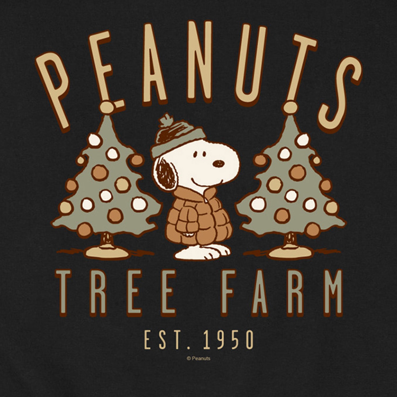 Christmas Tree Farm Mens Crew Neck Long Sleeve Regular Fit Peanuts Snoopy Graphic T-Shirt
