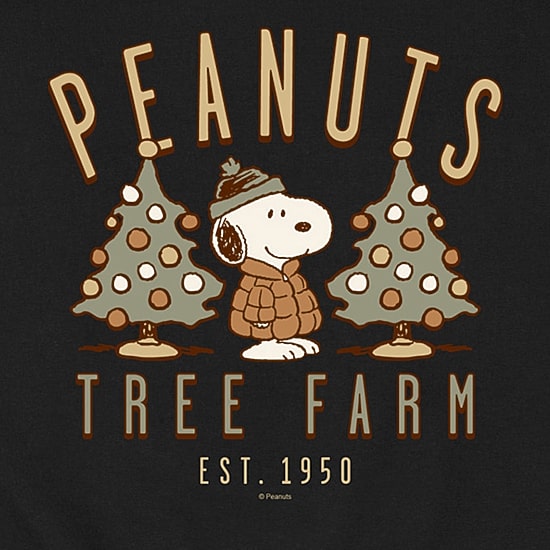 Christmas Tree Farm Mens Crew Neck Long Sleeve Peanuts Snoopy Sweatshirt