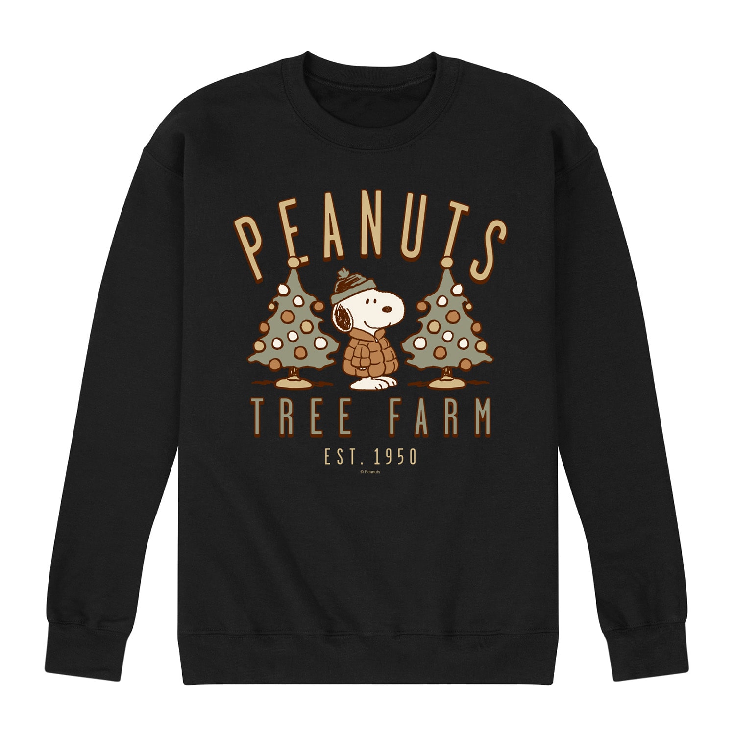Christmas Tree Farm Mens Crew Neck Long Sleeve Regular Fit Peanuts Snoopy Graphic T-Shirt
