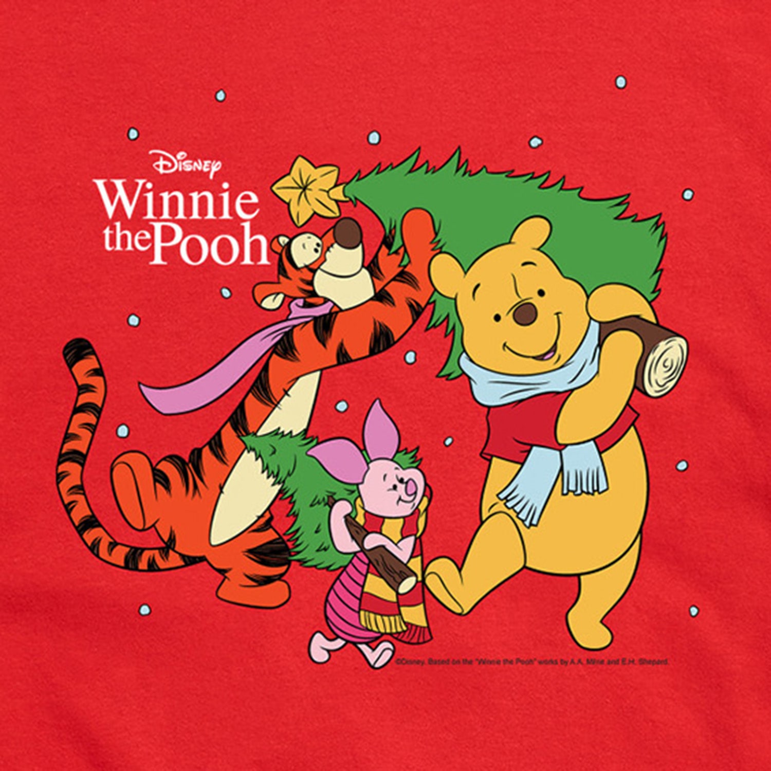 Christmas Tree Mens Crew Neck Short Sleeve Regular Fit Winnie The Pooh Graphic T-Shirt