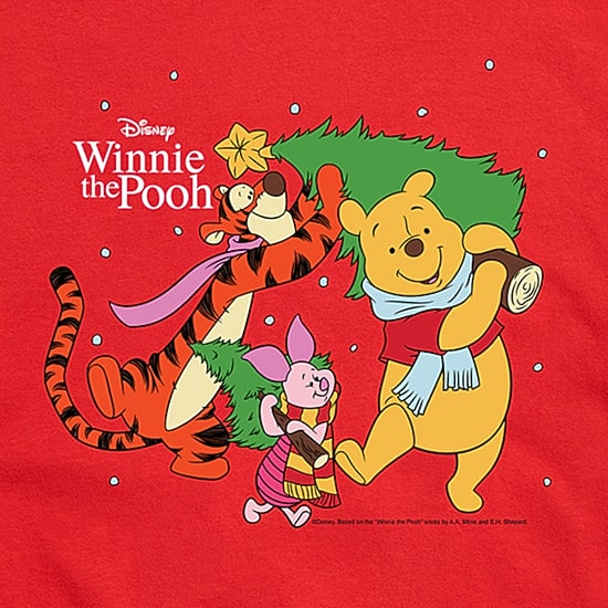 Christmas Tree Mens Crew Neck Short Sleeve Regular Fit Winnie The Pooh Graphic T-Shirt