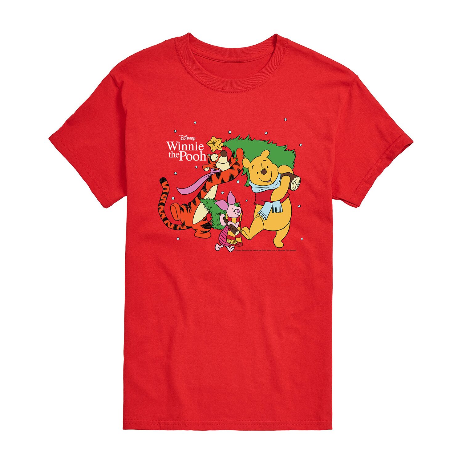 Christmas Tree Mens Crew Neck Short Sleeve Regular Fit Winnie The Pooh Graphic T-Shirt