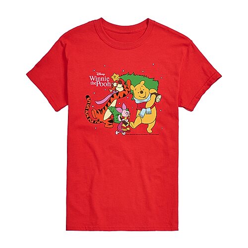 Christmas Tree Mens Crew Neck Short Sleeve Regular Fit Winnie The Pooh Graphic T-Shirt, X-large, Red