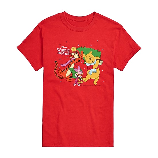 Christmas Tree Mens Crew Neck Short Sleeve Regular Fit Winnie The Pooh Graphic T-Shirt