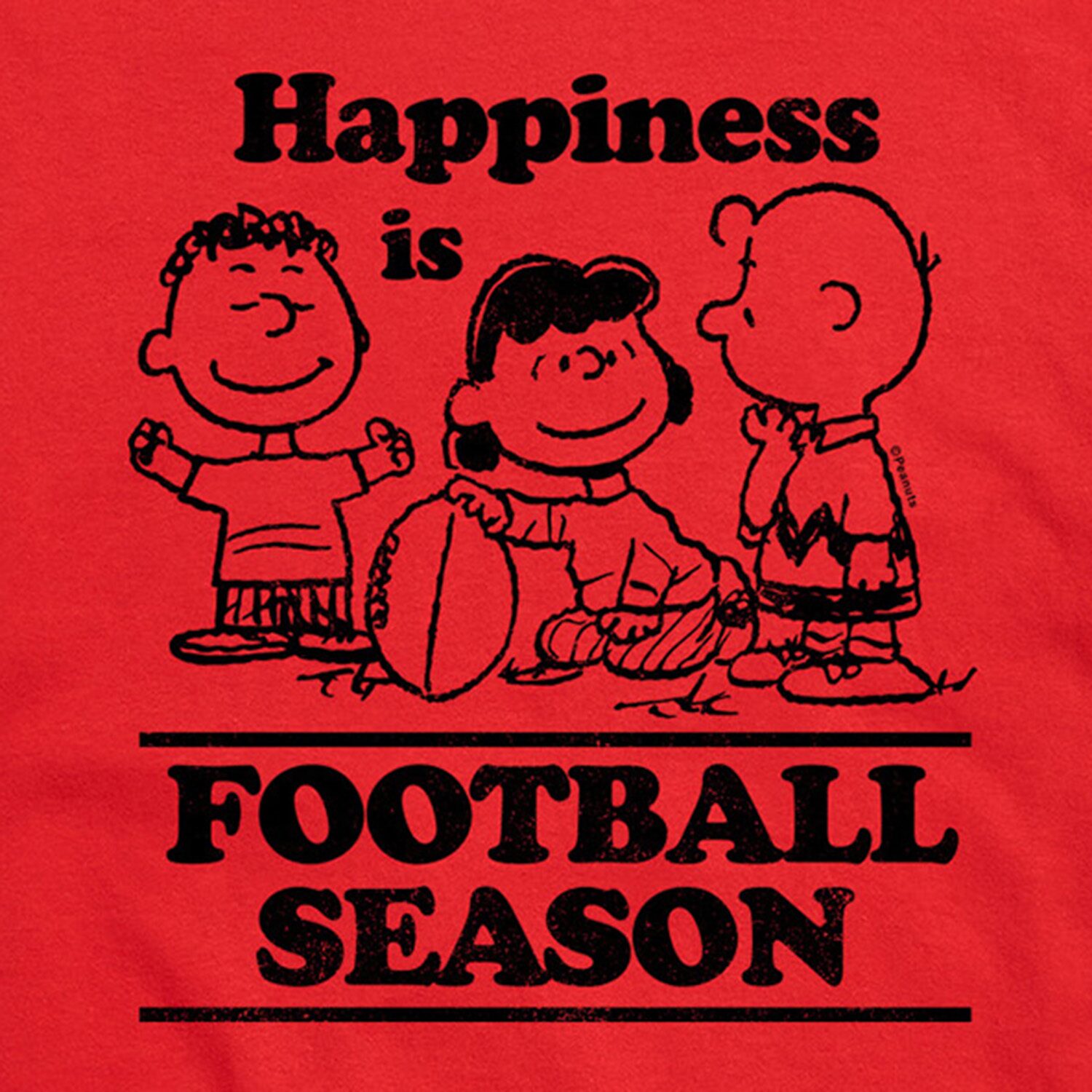 Happiness Is Football Season Distressed Mens Crew Neck Short Sleeve Regular Fit Peanuts Graphic T-Shirt