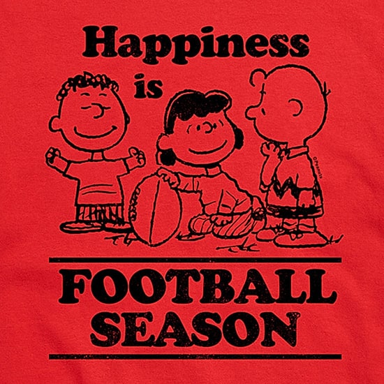 Happiness Is Football Season Distressed Mens Crew Neck Short Sleeve Regular Fit Peanuts Graphic T-Shirt