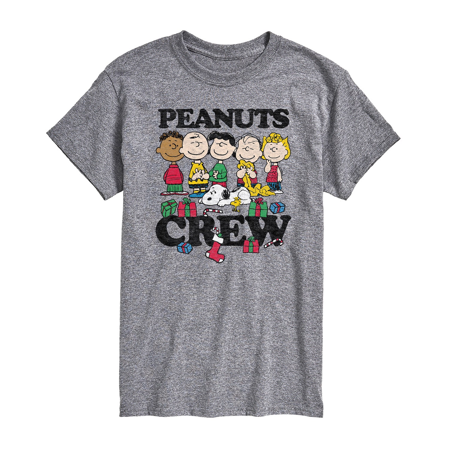 Christmas Crew Distressed Mens Neck Short Sleeve Regular Fit Peanuts Graphic T-Shirt