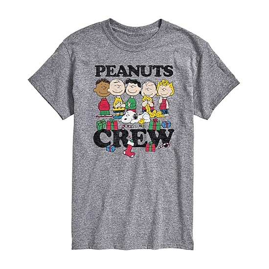 Christmas Crew Distressed Mens Crew Neck Short Sleeve Regular Fit Peanuts Graphic T-Shirt
