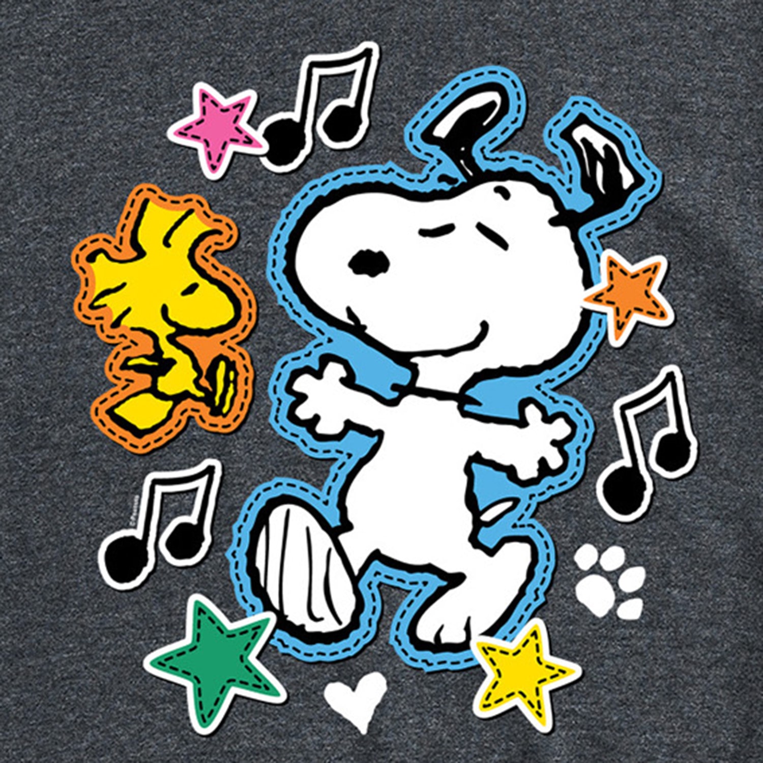 Dancing Faux Patches Mens Crew Neck Short Sleeve Regular Fit Peanuts Snoopy Graphic T-Shirt