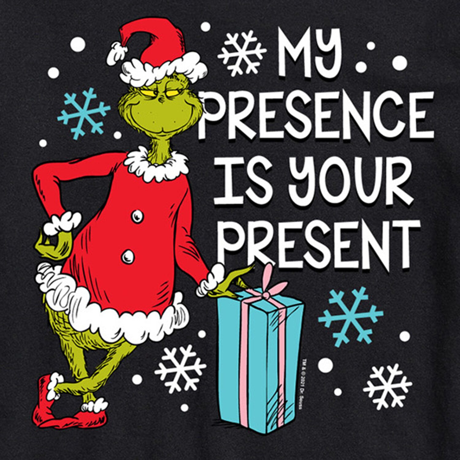 My Presence Is Your Present Mens Crew Neck Short Sleeve Regular Fit Grinch Graphic T-Shirt