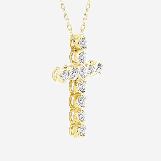 Religious Jewelry (F / Si2) Womens 1/3 CT. T.W. Lab Grown White Diamond 14K Gold Over Silver Cross 18 Inch Pendant Necklace