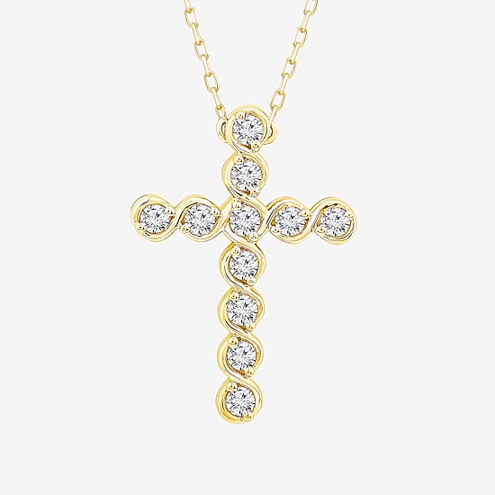Religious Jewelry (F / Si2) Womens 1/3 CT. T.W. Lab Grown White Diamond 14K Gold Over Silver Cross 18 Inch Pendant Necklace