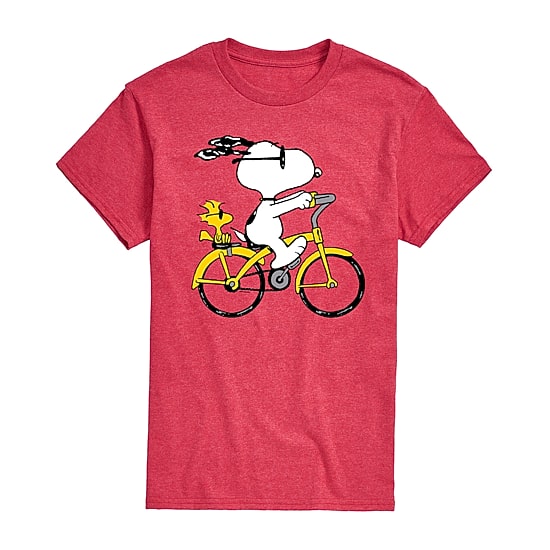 Riding Bike Mens Crew Neck Short Sleeve Regular Fit Peanuts Snoopy Graphic T-Shirt