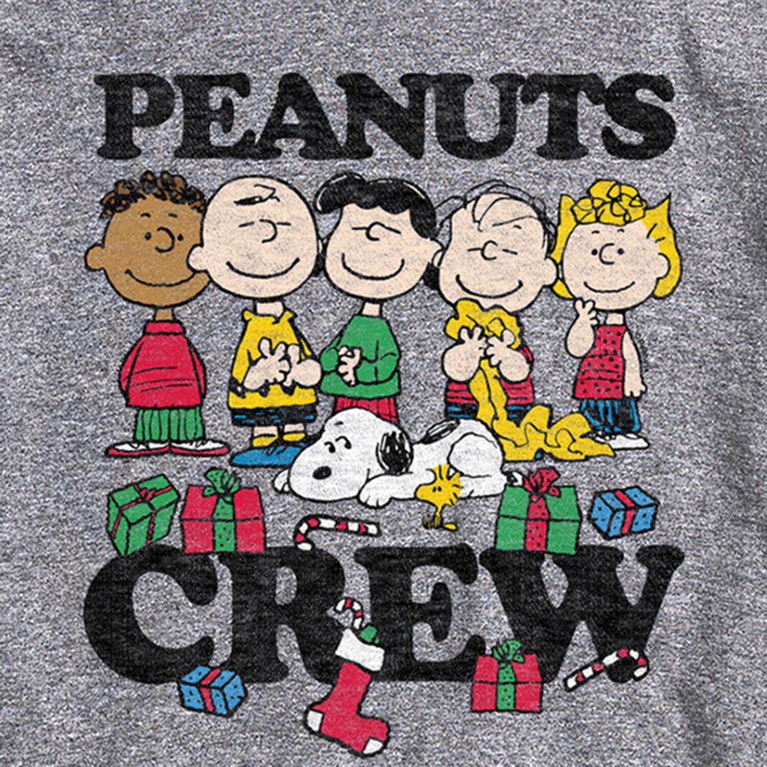 Christmas Crew Distressed Mens Neck Short Sleeve Regular Fit Peanuts Graphic T-Shirt