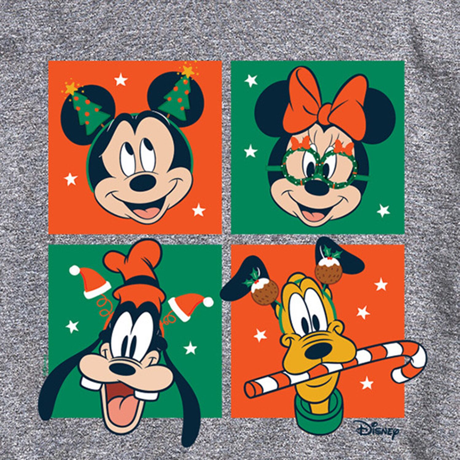 Christmas Grid Mens Crew Neck Short Sleeve Regular Fit Mickey and Friends Graphic T-Shirt