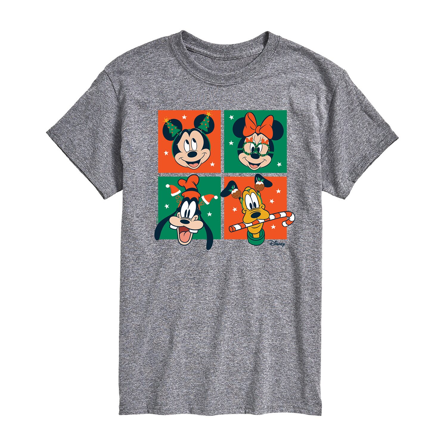 Christmas Grid Mens Crew Neck Short Sleeve Regular Fit Mickey and Friends Graphic T-Shirt