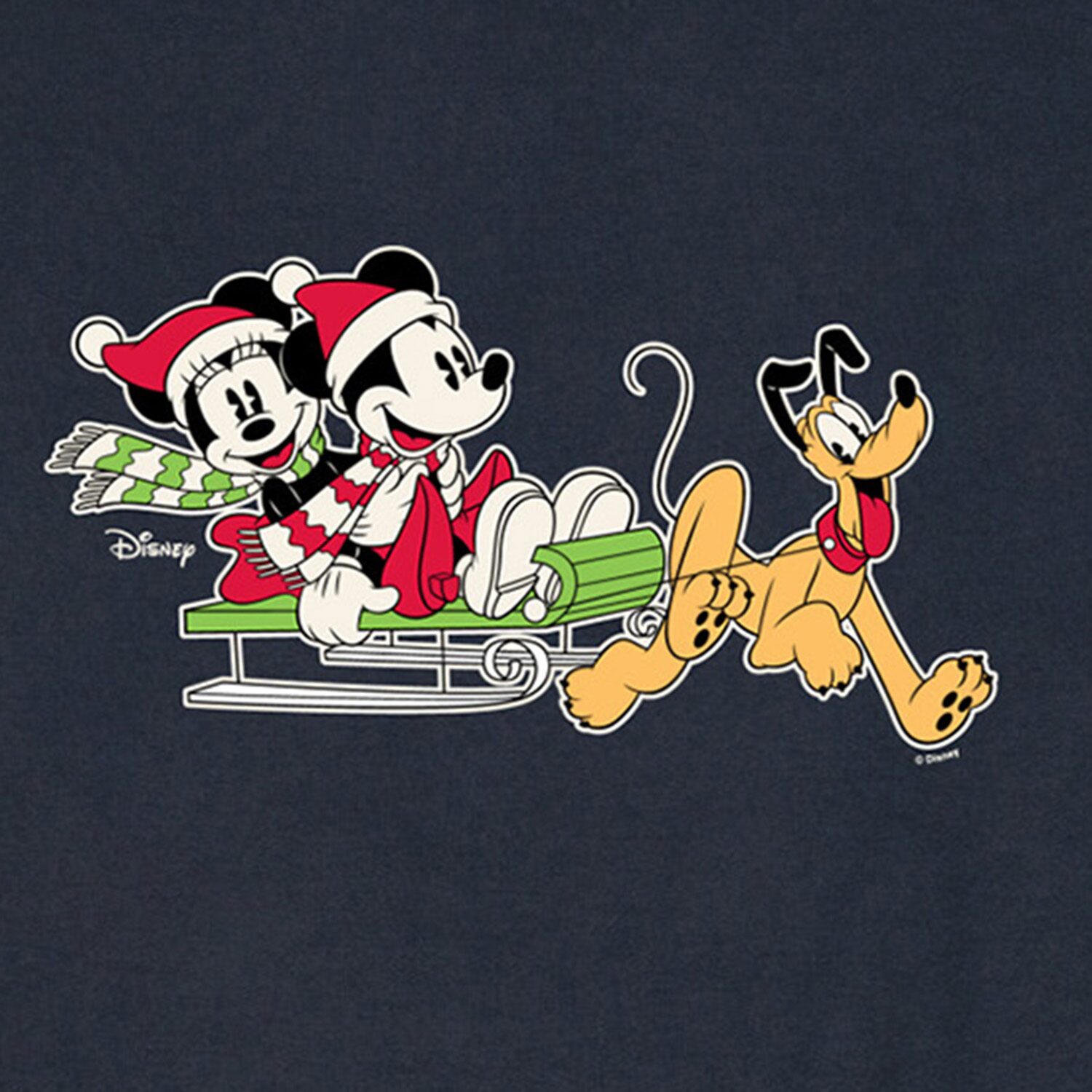 Winter Sledding Mens Crew Neck Long Sleeve Regular Fit Mickey and Friends Graphic T-Shirt