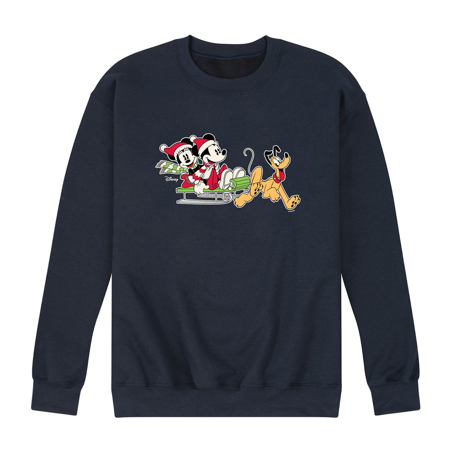 Winter Sledding Mens Crew Neck Long Sleeve Regular Fit Mickey and Friends Graphic T-Shirt