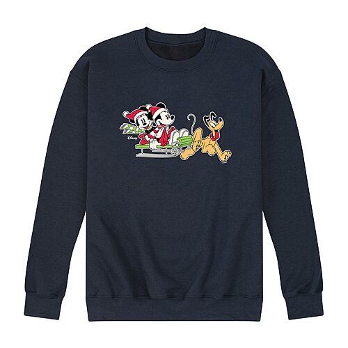Winter Sledding Mens Crew Neck Long Sleeve Mickey and Friends Sweatshirt, X-large, Blue