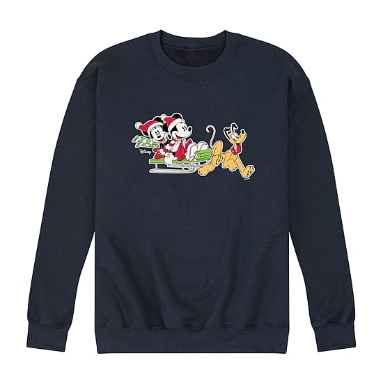 Winter Sledding Mens Crew Neck Long Sleeve Mickey and Friends Sweatshirt