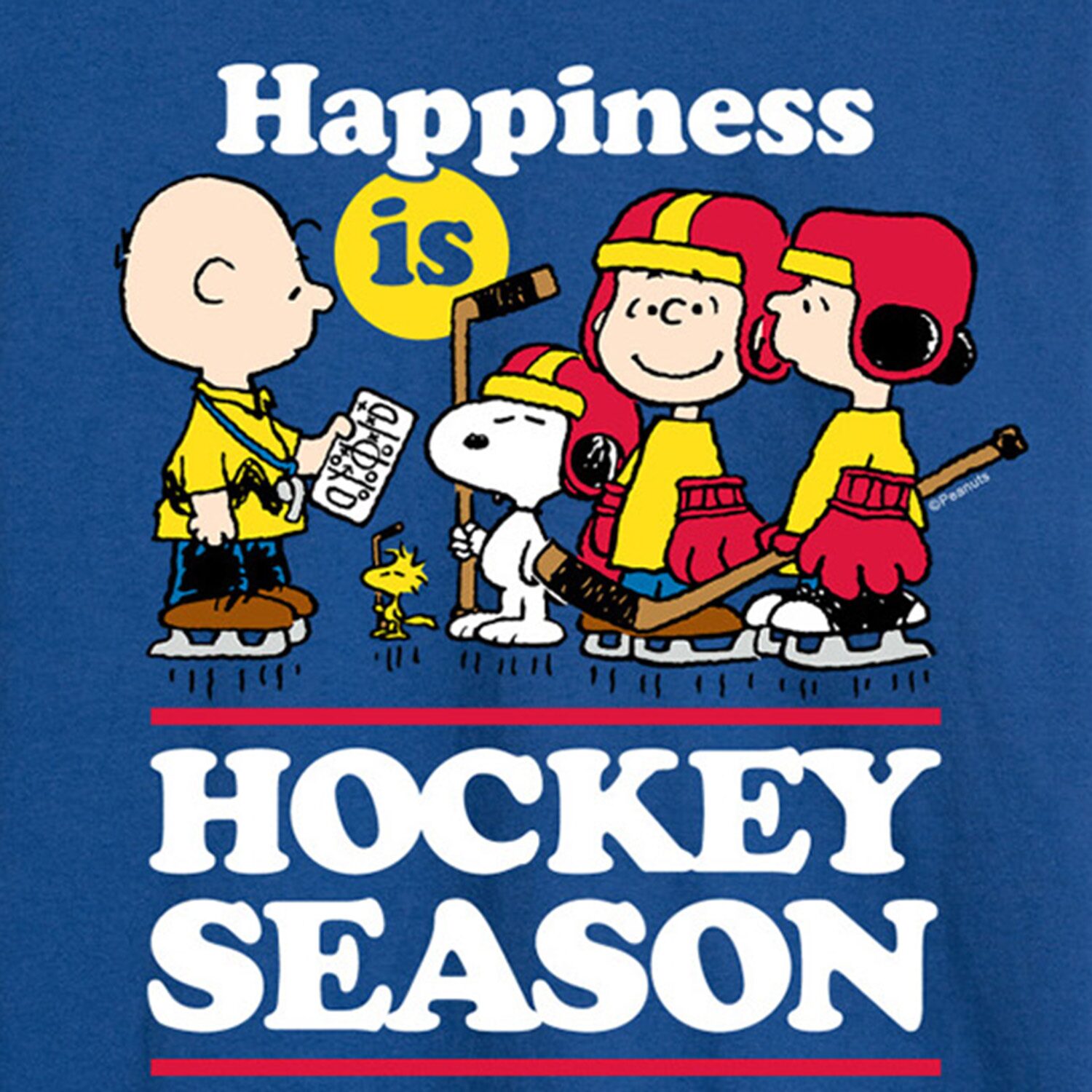Happiness Is Hockey Season Mens Crew Neck Long Sleeve Regular Fit Peanuts Graphic T-Shirt