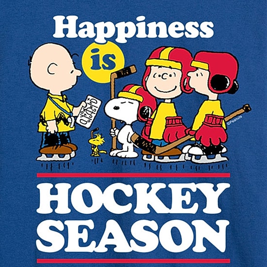 Happiness Is Hockey Season Mens Crew Neck Long Sleeve Regular Fit Peanuts Graphic T-Shirt