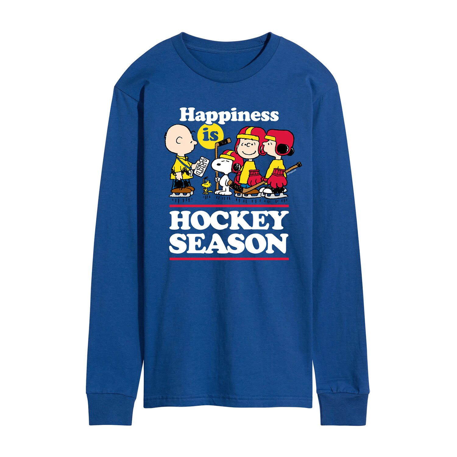Happiness Is Hockey Season Mens Crew Neck Long Sleeve Regular Fit Peanuts Graphic T-Shirt