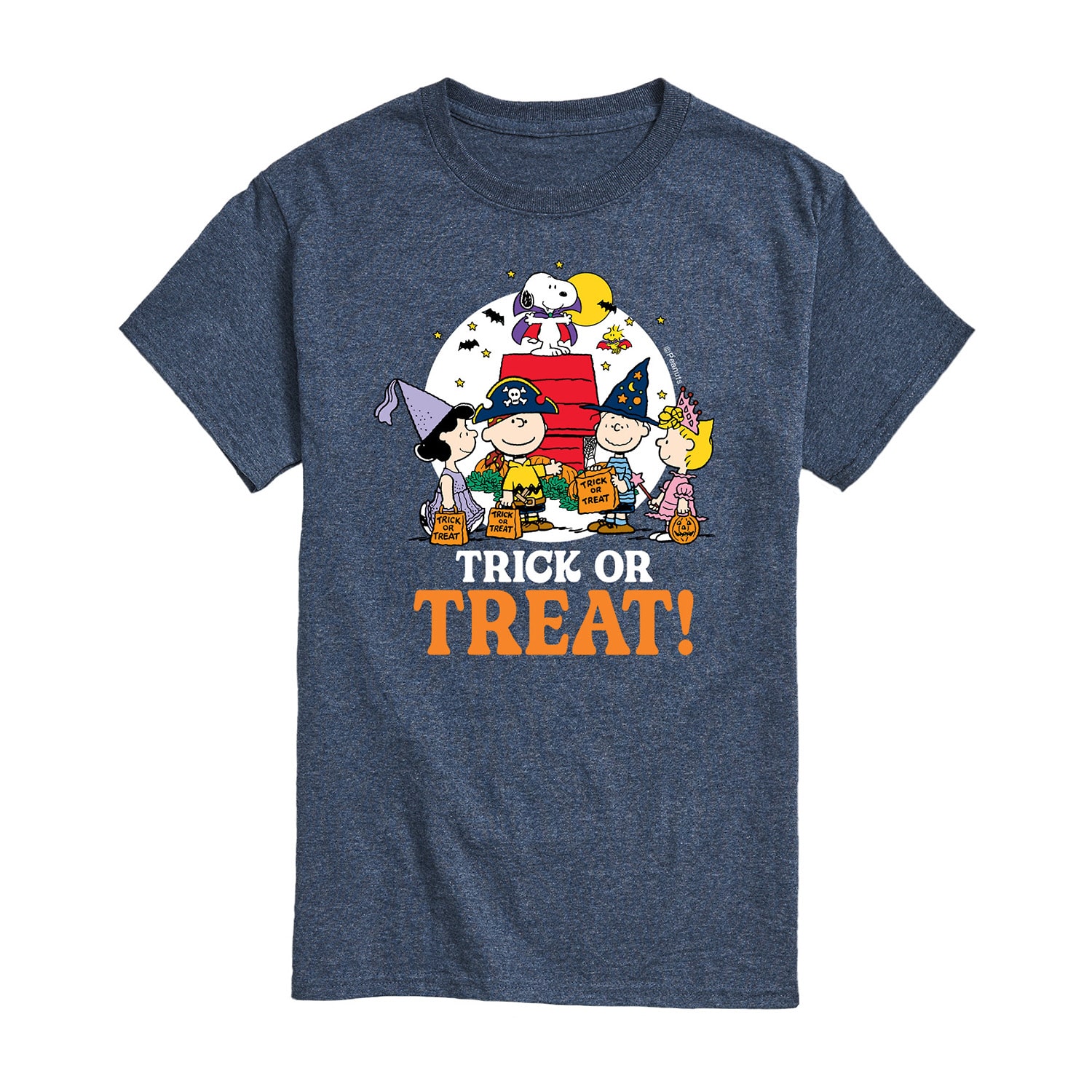 Trick Or Treat Moonlight Mens Crew Neck Short Sleeve Regular Fit Peanuts Snoopy Graphic T-Shirt