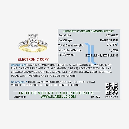 (F / Vs2) Womens 2 CT. T.W. Lab Grown White Diamond 10K Gold Rectangular Side Stone Engagement Ring
