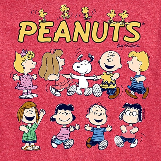 Friends Dancing Mens Crew Neck Short Sleeve Regular Fit Peanuts Graphic T-Shirt