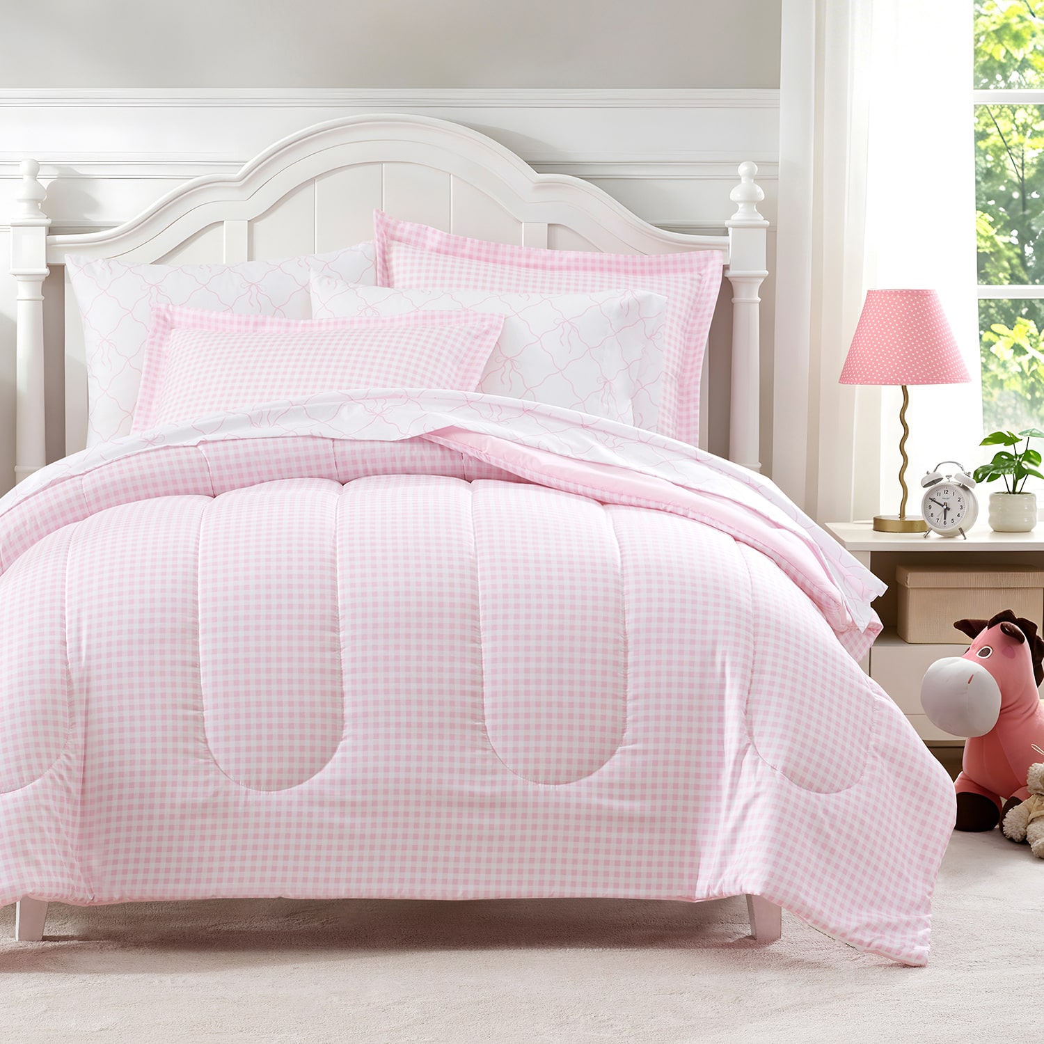 Dream Factory Checkered Bows Comforter Set