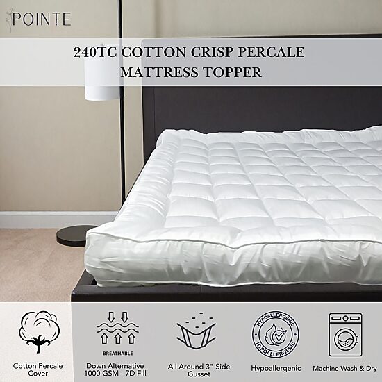 Pointehaven Cotton Percale Hypoallergenic Mattress Topper
