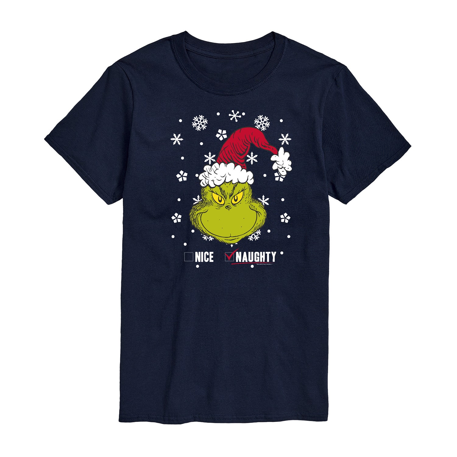 Naughty Or Nice Mens Crew Neck Short Sleeve Regular Fit Grinch Graphic T-Shirt