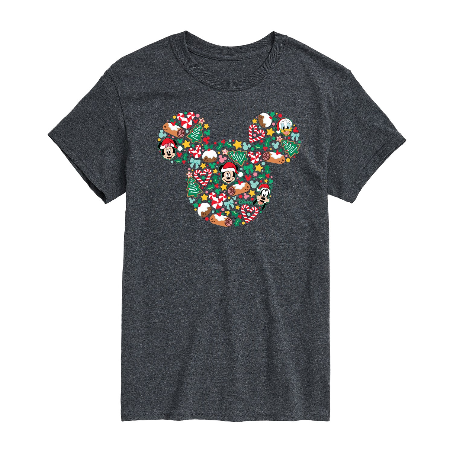 Silhouette Christmas Mens Crew Neck Short Sleeve Regular Fit Mickey Mouse Graphic T-Shirt