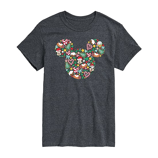 Silhouette Christmas Mens Crew Neck Short Sleeve Regular Fit Mickey Mouse Graphic T-Shirt