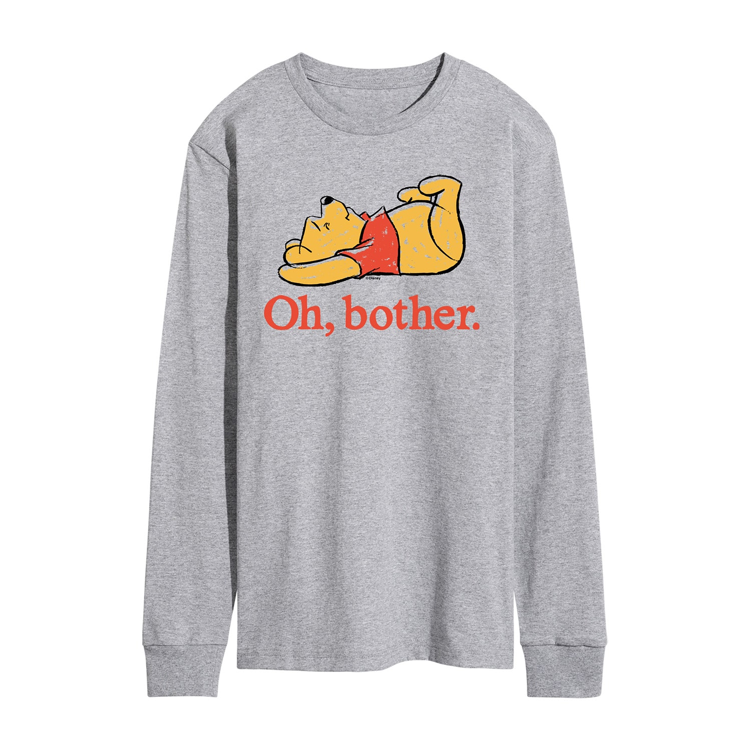 Oh Bother Sketch Distressed Mens Crew Neck Long Sleeve Regular Fit Winnie The Pooh Graphic T-Shirt