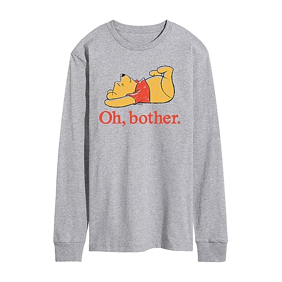 Oh Bother Sketch Distressed Mens Crew Neck Long Sleeve Regular Fit Winnie The Pooh Graphic T-Shirt