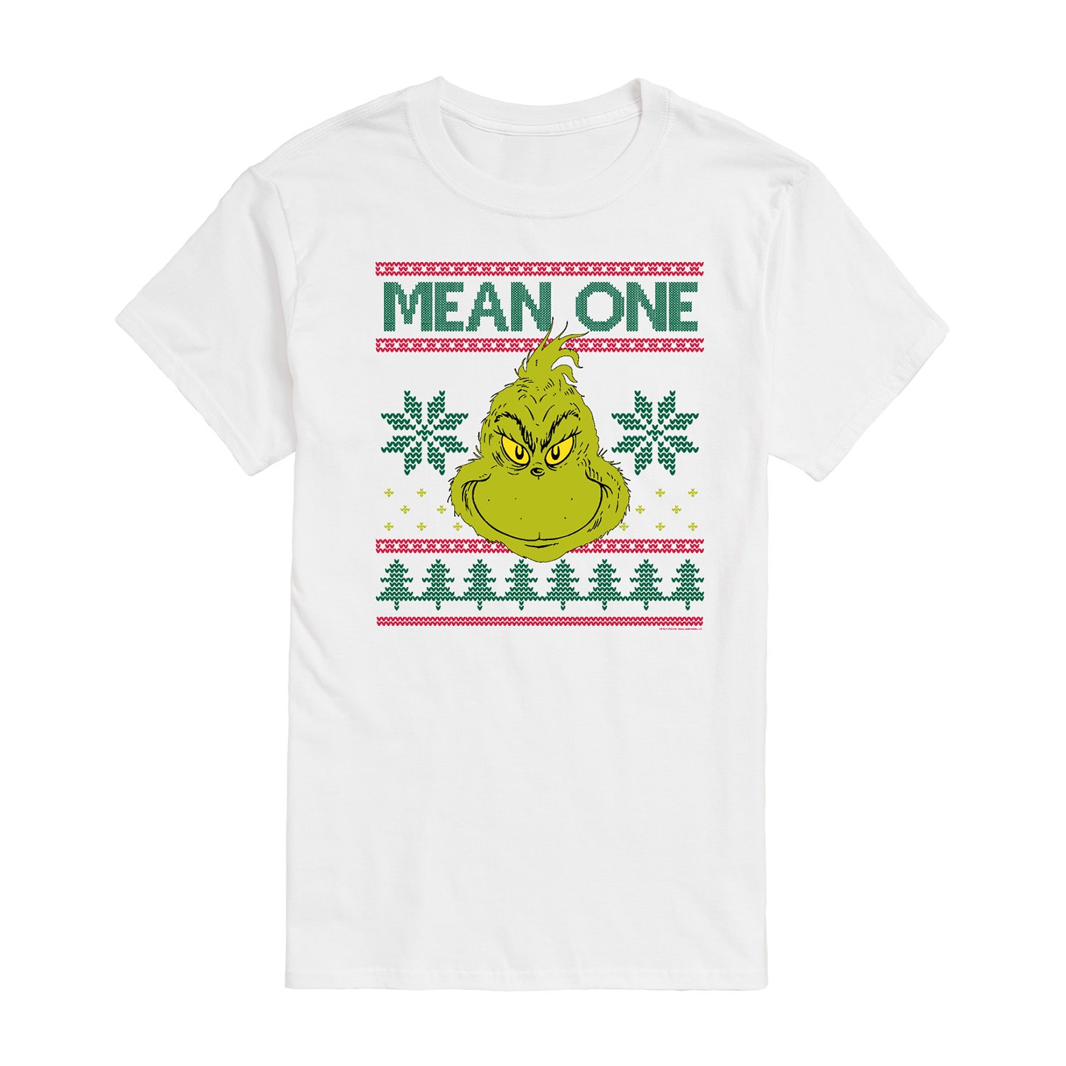 Mean One Cross Stitch Mens Crew Neck Short Sleeve Regular Fit Grinch Graphic T-Shirt