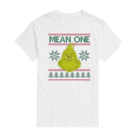 Mean One Cross Stitch Mens Crew Neck Short Sleeve Regular Fit Grinch Graphic T-Shirt