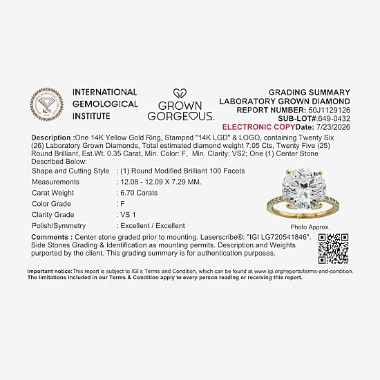 Grown Gorgeous (F / Vs2) Womens 7 Ct.T.W. Lab Grown White Diamond 14K Gold Round Side Stone Engagement Ring