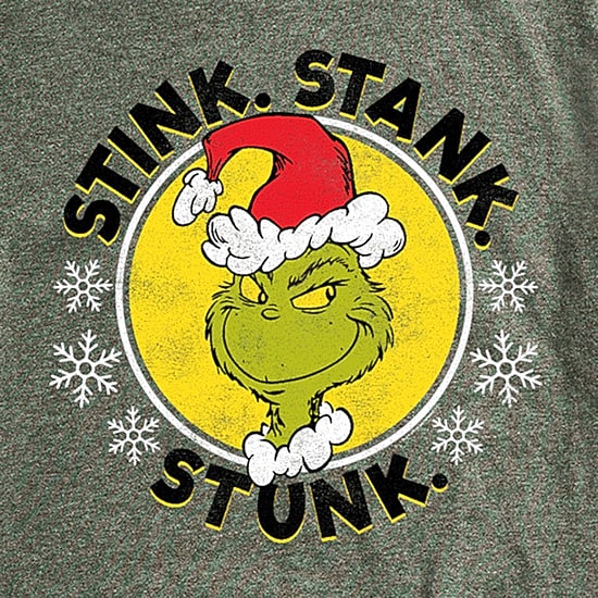 Stink Stank Stunk Distressed Mens Crew Neck Short Sleeve Regular Fit Grinch Graphic T-Shirt