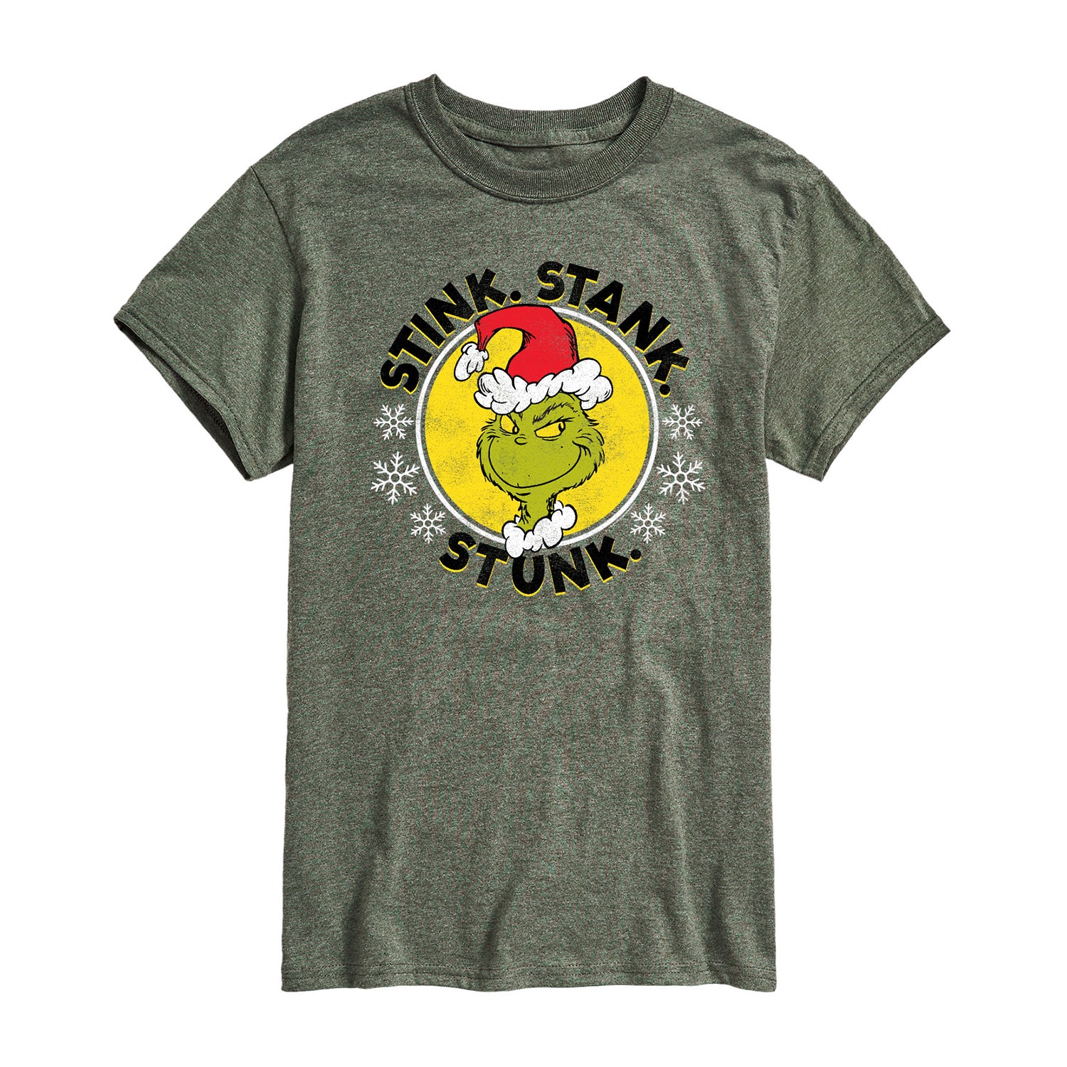 Stink Stank Stunk Distressed Mens Crew Neck Short Sleeve Regular Fit Grinch Graphic T-Shirt
