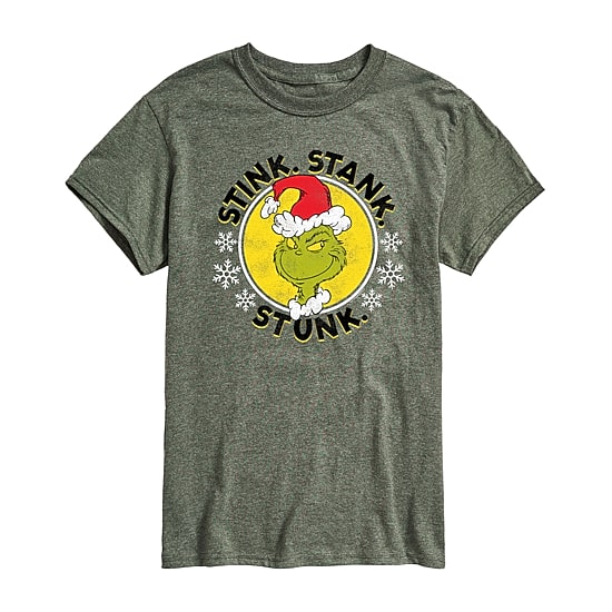 Stink Stank Stunk Distressed Mens Crew Neck Short Sleeve Regular Fit Grinch Graphic T-Shirt